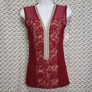 Gidani Rhinestone Lace Sleeveless Blouse Size Sm